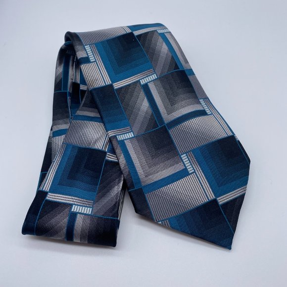 CONCEPTS by Liz Claiborne Blue Gray Geometric Silk Tie - Picture 6 of 7